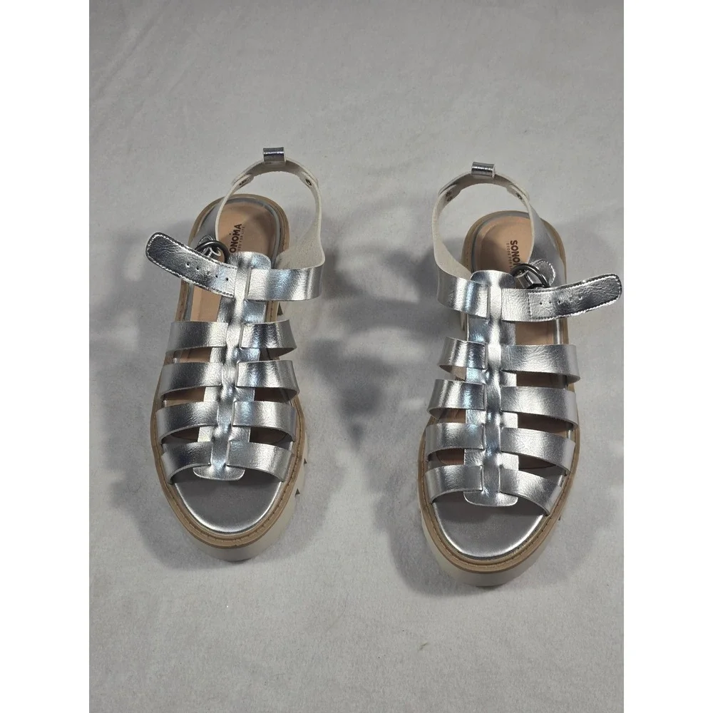 Sonoma Goods For Life Silver Metallic Gladiator Platform Sandals Womens 9.5
